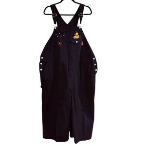 Vtg Disney Winnie The Pooh Bib Overalls Women 22 Plus Black Embroidered 90s Y2K